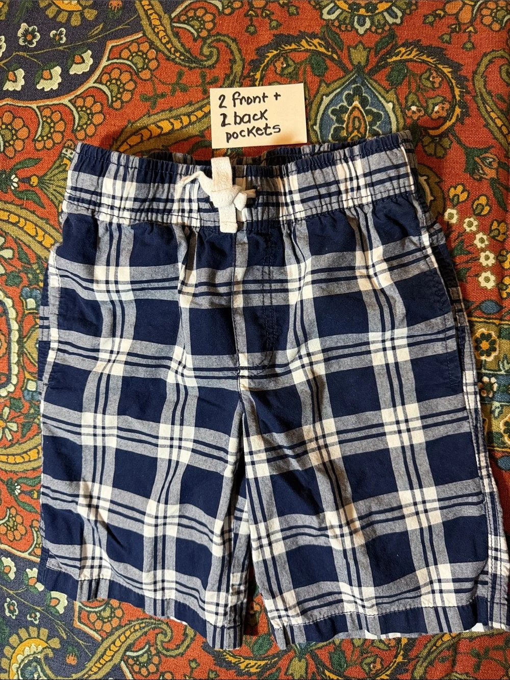 Gymboree Plaid Pull-On Shorts - Navy & Orange Plaid (2) pairs bundle 100% cotton